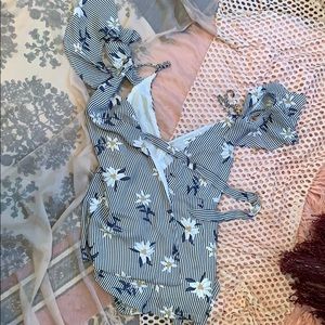 Pinstriped floral romper